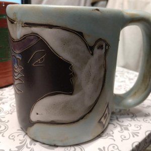 Whimsical Ceramic Mara Stoneware Mug - Dove Woman - 16 oz